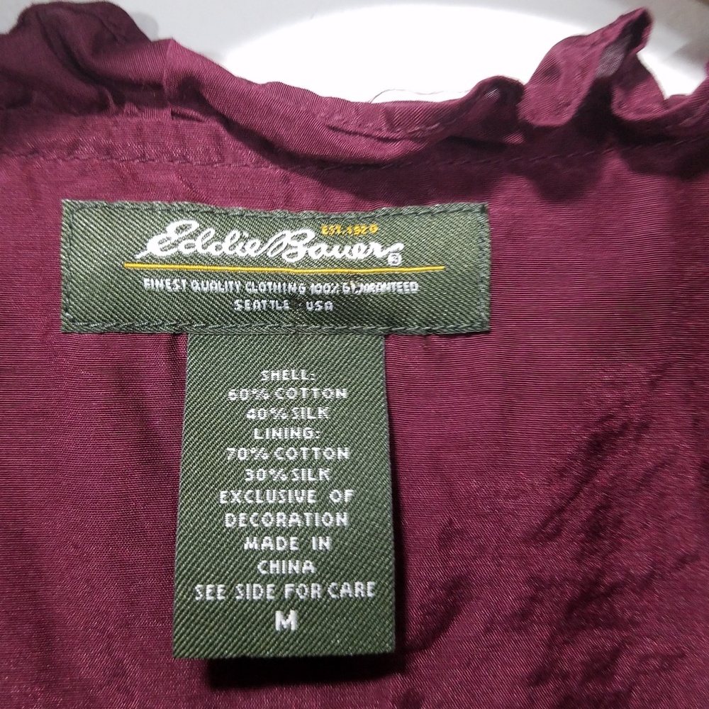 Eddie Bauer Blouse Ruffle Burgundy Plum Size M - Picture 3 of 5